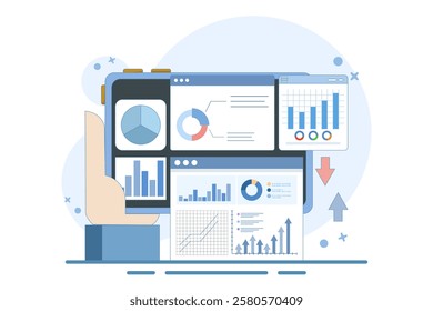 Concept for business analysis, market research, product testing, data analysis. Business Graph Information Report Analysis. Business Data Analysis. Modern flat design for analytics website banner.