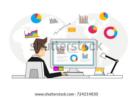 Concept of business analyst. Person analyzing financial data. Business intelligence dashboard on computer.