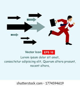 The concept of a business arrow to succeed the upward growth chart. Entrepreneurs run the success ladder. Vector illustration.
