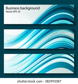 Concept business background. Blue waves on white background. Set of 3 banners