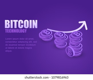 Concept business bitcoin. Vector illustration isometric rate growth cryptocurrency. Landing page business digital money