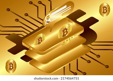 Concept business bitcoin. Vector isometric illustration about Crypto Coins. Flat style.