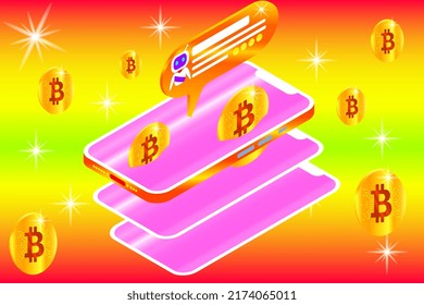 Concepto de bitcoin comercial. Ilustración vectorial isométrica sobre las Monedas Criptas. Estilo plano.