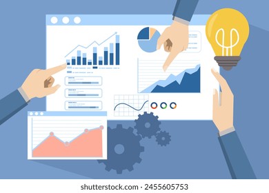concept of business brainstorming and presentation, teamwork, discussion, finance, business people preparing a presentation or having a discussion. Business presentation during employee meeting.