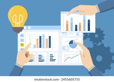 concept of business brainstorming and presentation, teamwork, discussion, finance, business people preparing a presentation or having a discussion. Business presentation during employee meeting.