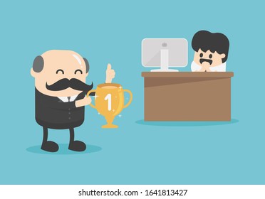 Concept business chief businessman gives the reward to the successful businessman