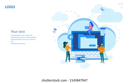 Concept business cloud computing, Data provision and cloud computing services for web page, banner, presentation, social media, documents, cards, posters. Vector illustration, networking communication