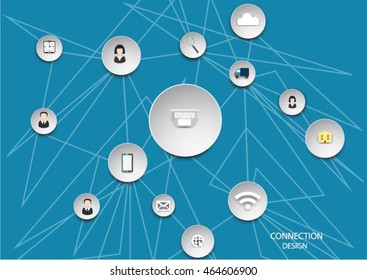 The concept of business communication in a computer network. Abstract network and interface icons