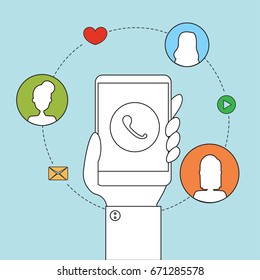 The concept of business communication in a computer network. people in doodle style character.
