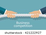 Concept of business competition. Businessmen pull the rope as a symbol of rivalry, competition, conflict. Tug of war. Vector illustration, flat design. Corporate conflicts.