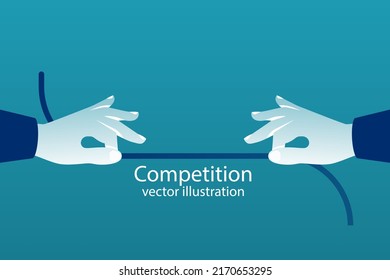 Concept Of Business Competition. Businessmen Pull The Rope As A Symbol Of Rivalry, Competition, Conflict. Tug Of War. Vector Illustration, Flat Design. Corporate Conflicts.