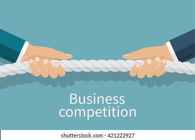 Concept Of Business Competition. Businessmen Pull The Rope As A Symbol Of Rivalry, Competition, Conflict. Tug Of War. Vector Illustration, Flat Design. Corporate Conflicts.