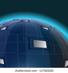 The concept of business computer networks on a blue background.