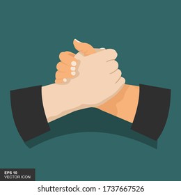 El concepto del Handshake de cooperación empresarial con estilo plano, armonía, socios, raza, alma, el ícono de la unidad. Ilustración del vector