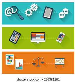 Concept for business development, web analytics, website optimization, seo flat design banners