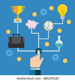 Concept of a business and entrepreneurship business start or launch with gears and cogs with various icons for industry