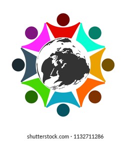 Concept Business Group connection logo,Eight people in the circle world,meeting teamwork