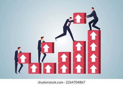 Das Konzept des Geschäftswachstums, Teamwork, um Umsatz zu steigern, Erfolg, Geschäftsentwicklung und Verbesserung zu steigern, Geschäftsmänner, die zusammenarbeiten, um einen höheren Maßstab aufzubauen