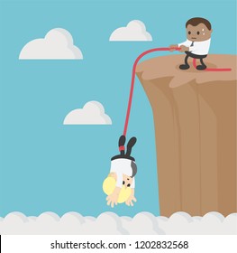 Concept business Help and assistance concept two businessman climbing 