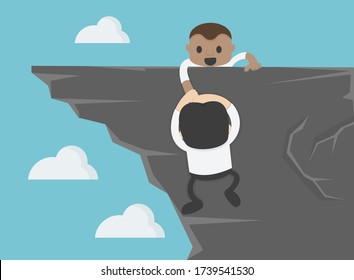 Concept business Help and assistance concept two businessman climbing on mountain and helping