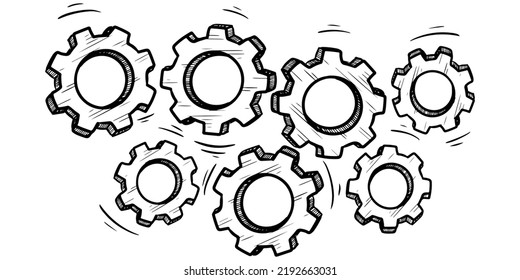 Concept of business idea. Doodle sketch style of Hand drawn gear vector illustration.