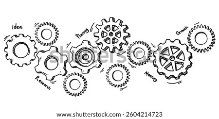 Concept of business idea. Doodle sketch style of Hand drawn gear vector illustration.
