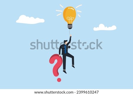 concept business ideas, looking for good ideas and concepts for business. businessman flying with light bulb.