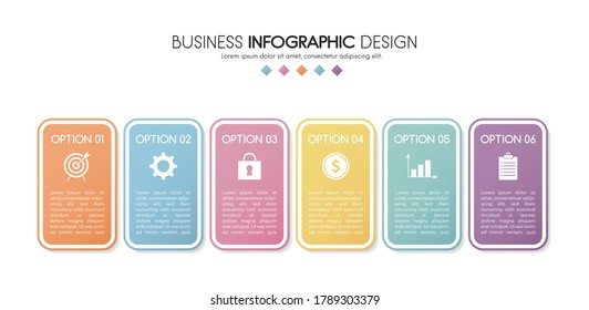 Concepto de un gráfico de información empresarial con 6 elementos. Diagrama colorido. Vector