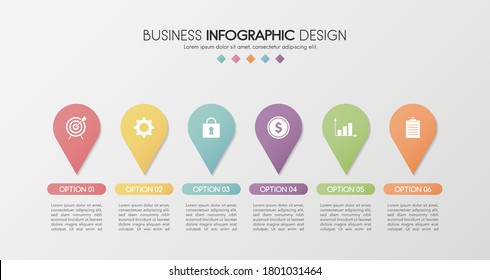 Concept of a business info graph with 6 elements. Colourful diagram. Vector