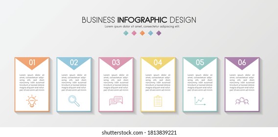 Concept of a business info graph with 6 elements. Colourful diagram. Vector