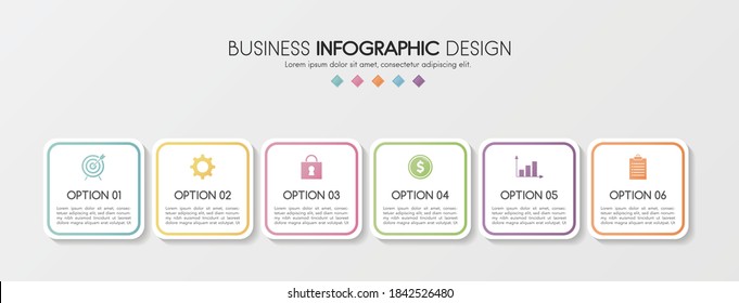Concept of a business info graph with 6 elements. Colourful diagram. Vector