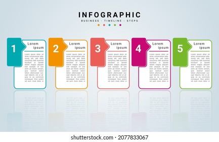 Concept business infographic model with 5 successive steps. Six colorful graphic elements. Timeline design for brochure, presentation. Infographic design layout