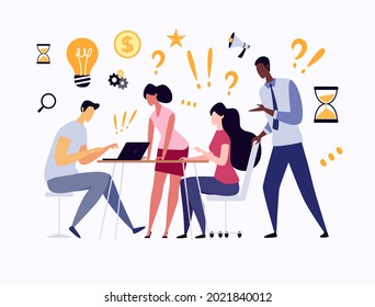 Concept of business intelligence, partnership, collaboration, team building. Creative, abstract thinking. Brainstorming, ideas, start-up, project management, product development. Vector illustration.