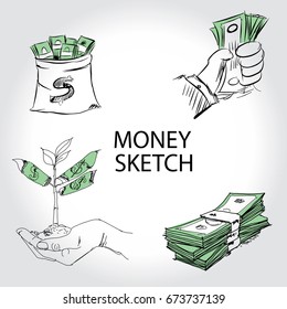 The concept for business investment, savings and making money.Hand drawn sketch elements set. Business doodle vector illustration.