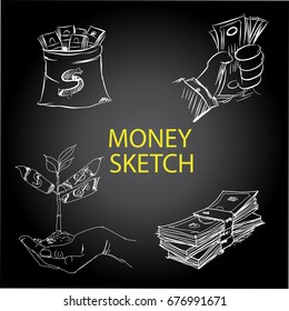 The concept for business investment, savings and making money.Hand drawn sketch elements set. Business doodle vector illustration.
