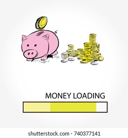 The concept for business investment, savings and making money.Hand drawn sketch elements set. Business doodle vector illustration. Concept money loading bar .