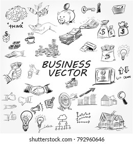 The concept for business investment, savings and making money.Hand drawn sketch elements set. Business doodle vector illustration.
