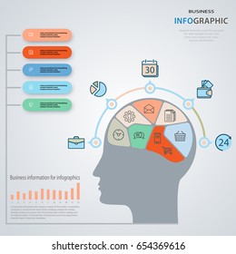 Concept of business man. Infographics marketing icons. Annual report for layout, diagram, web design. Face options. Illustration vector.