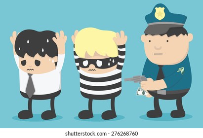 Concept business man who is friends with thieves and Police arrested