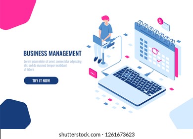 Concept of business manager, schedule in calendar, mark important Affair and event on the calendar, online task management and control business. Isometric falt vector illustration cloud