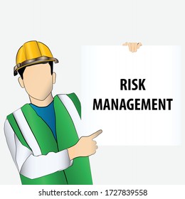 concept of business and marketing, worker holding white card with word RISK MANAGEMENT 