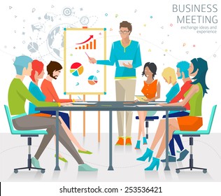 Concept of business meeting / exchange ideas and experience / coworking people / collaboration and discussion / vector illustration