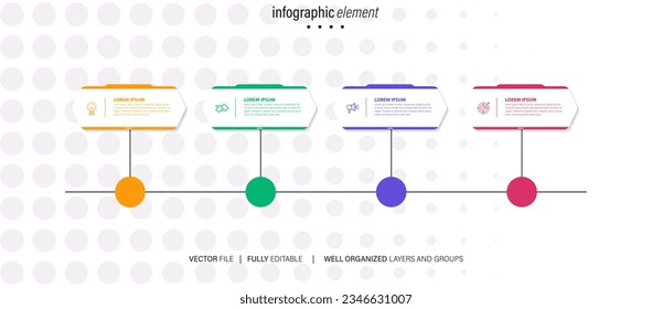 Concept of business model with 4 successive steps. Four colorful graphic elements. Timeline design for brochure, presentation. Infographic design layout
