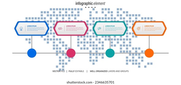 Concept of business model with 4 successive steps. Four colorful graphic elements. Timeline design for brochure, presentation. Infographic design layout