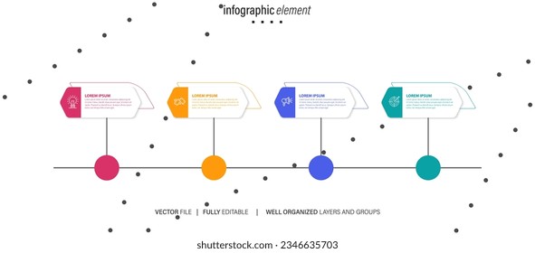 Concept of business model with 4 successive steps. Four colorful graphic elements. Timeline design for brochure, presentation. Infographic design layout
