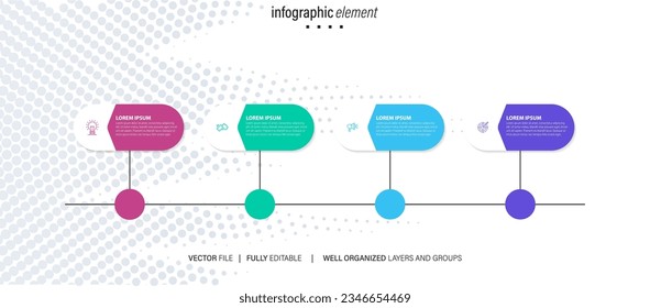 Concept of business model with 4 successive steps. Four colourful graphic elements. Timeline design for brochure, presentation. Infographic design layout
