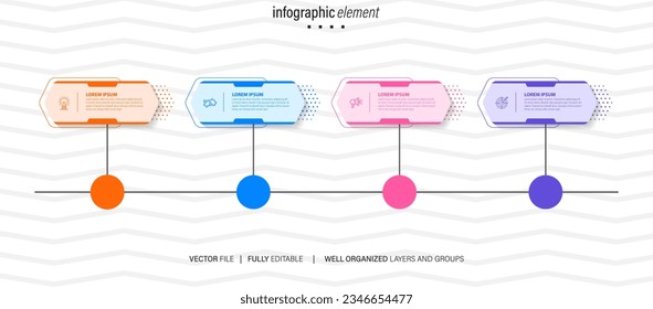 Concept of business model with 4 successive steps. Four colourful graphic elements. Timeline design for brochure, presentation. Infographic design layout
