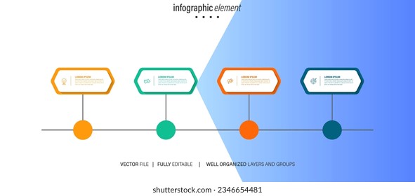 Concept of business model with 4 successive steps. Four colourful graphic elements. Timeline design for brochure, presentation. Infographic design layout
