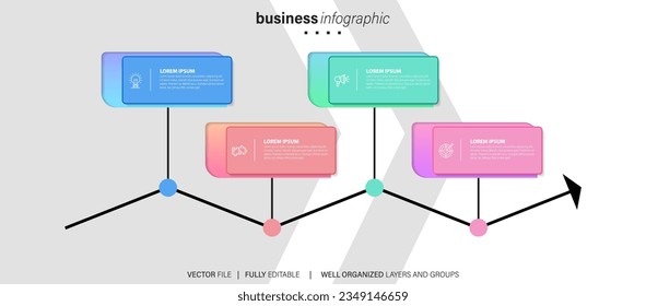 Concept of business model with 4 successive steps. Four colorful graphic elements. Timeline design for brochure, presentation. Infographic design layout
