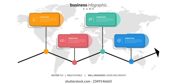 Concept of business model with 4 successive steps. Four colorful graphic elements. Timeline design for brochure, presentation. Infographic design layout
